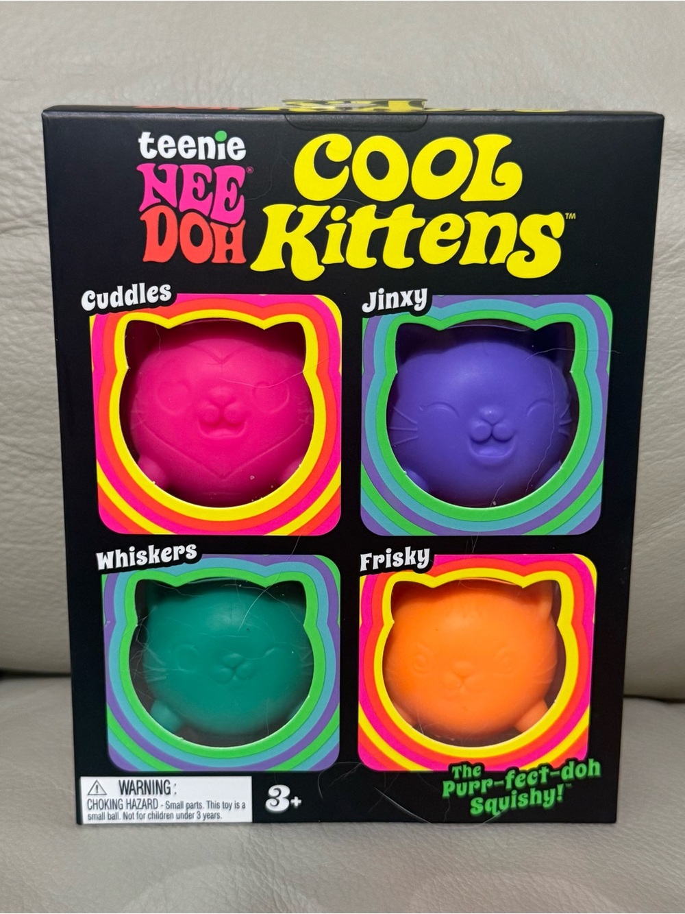 NEW Needoh 4 Pack Teenie Cool Kittens Pink Orange Green Purple Clay Squishy